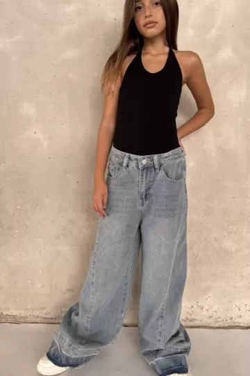 ג'ינס רחב משולשים רייבן בצבע כחול
