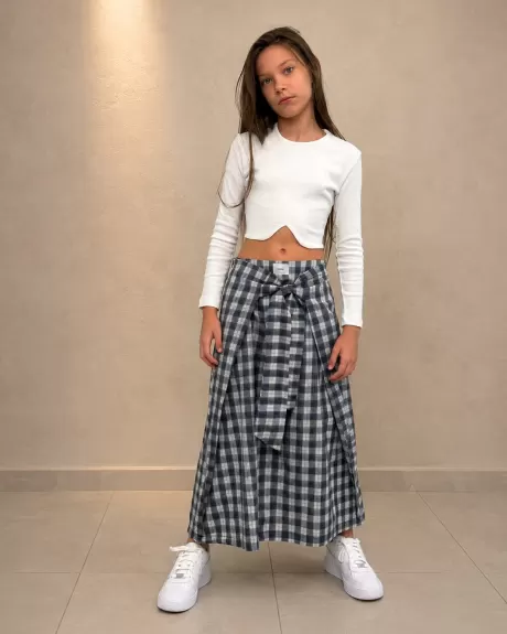 חצאית משובצת קשירה אלה בצבע כחול
